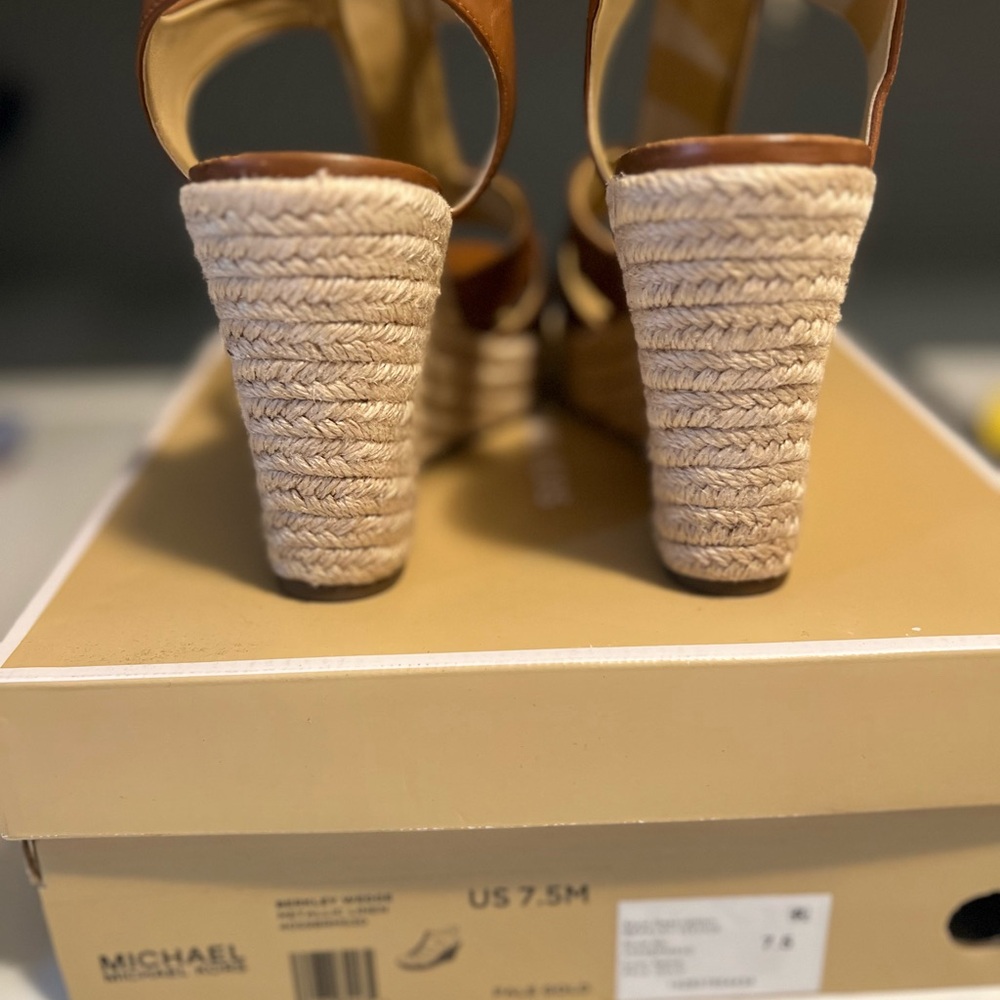 Brown Leather Wedge Sandals - Picture 2 of 2